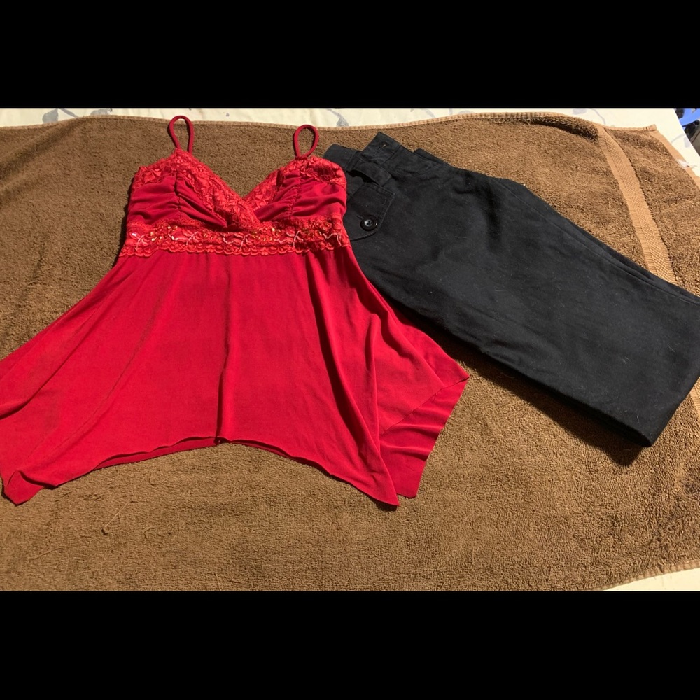 Size S, Body Central halter top. Size 6 black pant